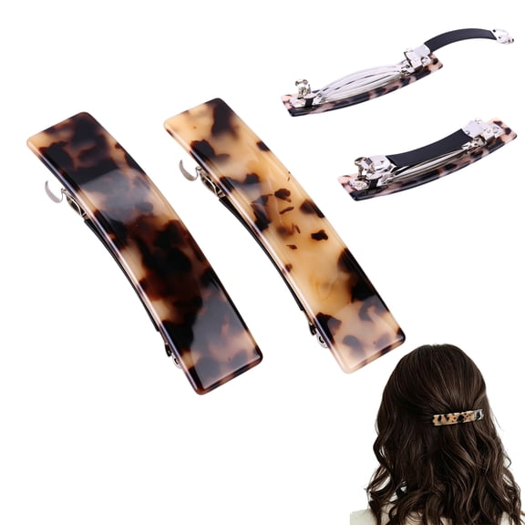 2 Pack Tortoise Shell Acetate Hair Barrettes,Large Long Horizontal Spring Hair Clips,Non Slip Strong Hold Ponytail Hairpins,Korean Hair Accessories for Women Thick & Thin Hair Daily Dating Party