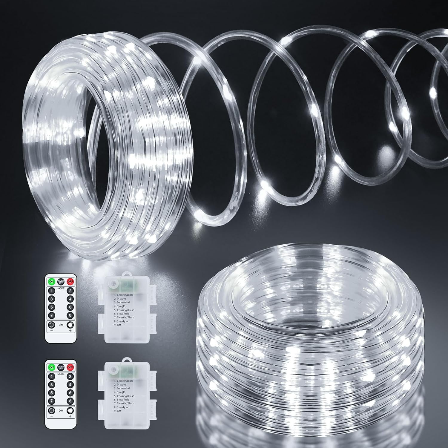 Outdoor Led Rope 2 Pack Total 46FT 100LED Outdoor LED Rope Lights Battery Operated ...