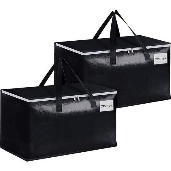 2 Pack Totes for Storage Large Moving Bags Heavy Duty, Moving Boxes with Zippers Top and Sturdy Handles, Dorm Storage Bags for Space Saving and Packing,Collapsible Moving Supplies(Black,93L)