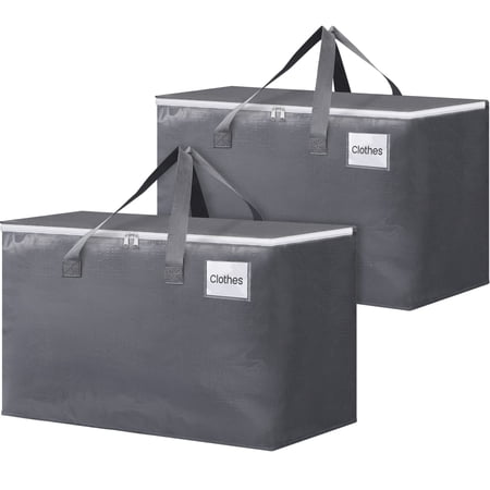 2 Pack Totes for Storage Large Moving Bags Heavy Duty ,Moving Boxes with Zippers Top and Sturdy Handles, Dorm Storage Bags for Space Saving and Packing,Collapsible Moving Supplies(Gray,93L)