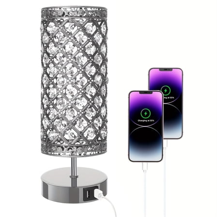 2 Pack Touch Control Crystal Table Lamp with USB Ports, 3-Way Dimmable Bedside Lamp for Bedroom Living Room, K9 Crystal Desk Lamp with Bulbs Included, Nightstand Lighting for Girls Room