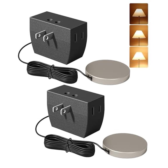 2 Pack Touch Dimmer Switch, Touch Pad Control with 3 Levels of Dimming, Dimmable LED/CFL Lights, and Incandescent Bulbs, Extension Cord, ETL Listed, Black