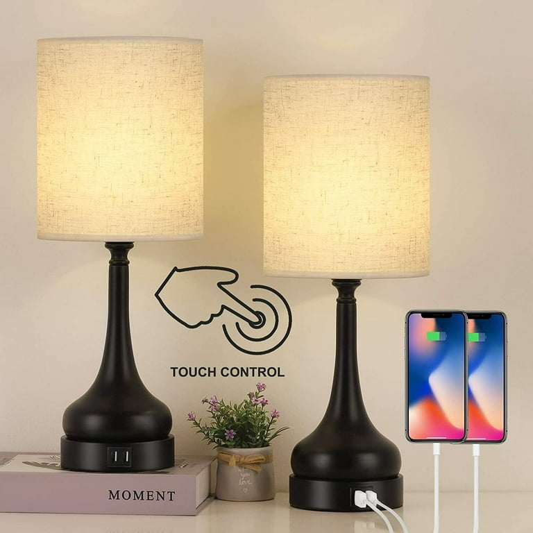 2 Pack Touch Lamps for Bedroom with Dual USB Ports- Bedside Lamps with USB  Port