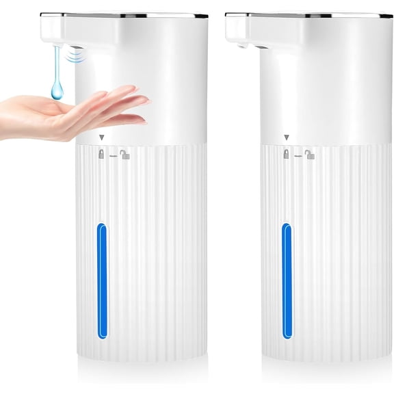 2 Pack Touchless Automatic Liquid Soap Dispenser, 13.5oz  Sensor Hand Wash Dispenser, USB Rechargeable & Adjustable for Bathroom Kitchen Sink, White Stripes