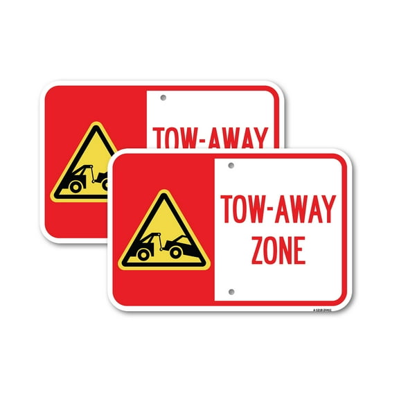 (2 Pack) Tow-Away Zone with Graphic | 12" X 18" Heavy-Gauge Aluminum Sign | Rust Free Aluminum, Weather Resistant, Waterproof, Fade Resistant, 2 Pre-drilled Holes