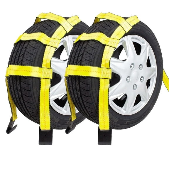2 Pack Tow Dolly Basket Straps with Flat Hook for 14"-19" Tires - 12,000 lbs Breaking Strength - Heavy Duty Wheel Net Auto Car Dolly Tie Down Straps for Universal Vehicle Towing