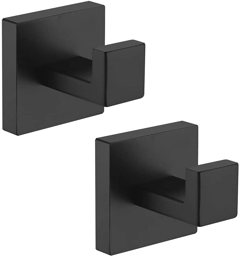 2 Pack Towel Hooks - Matte Black Bathroom Robe Hook 304 Stainless Steel ...