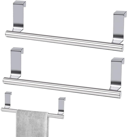 2 Pack Towel Rack for Cabinet,Bexikou Over Cabinet Towel Hanger Bar Holder,9 inch Over the Door Organizer for Universal Fit on Kitchen Bathroom Cupboard(Silver)