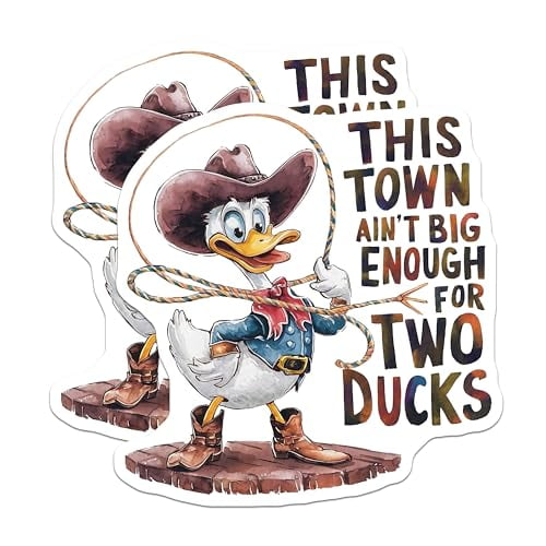(2 Pack) This Town Ain't Big Enough for Two Ducks Magnets Magnets - Cartoon Duck - Funny Cowboy Duck Decor - 5" On Longest Side - Made in USA - Sticks to Refrigerators & Metal Surfaces - MAG8549