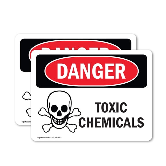 (2 Pack) Toxic Chemicals OSHA Danger Sign 5 Inch X 3.5 Inch Vinyl Label Decal Sticker Weather Resistant, UV Protected for Workplace, Business, and Construction Site, Made in the USA