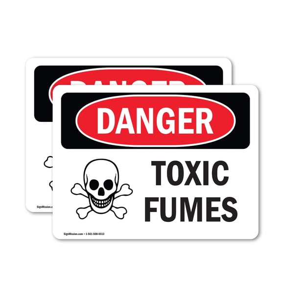 (2 Pack) Toxic Fumes OSHA Danger Sign 10 Inch X 7 Inch Vinyl Label Decal Sticker Weather Resistant, UV Protected for Workplace, Business, and Construction Site, Made in the USA