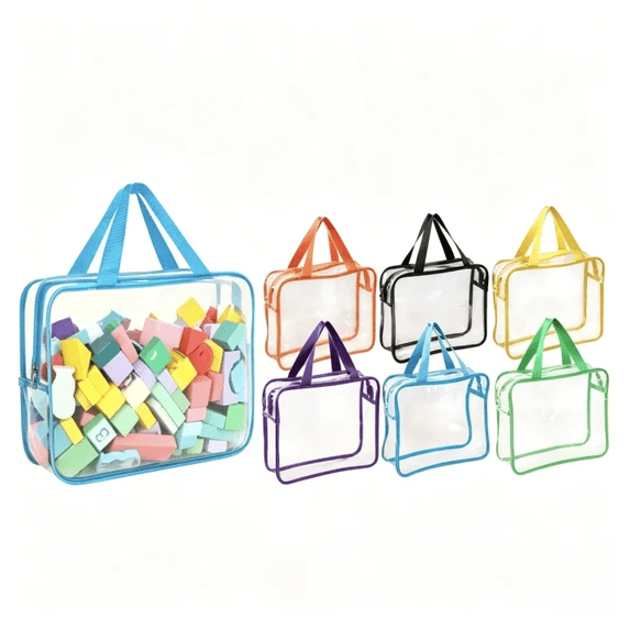 2-Pack Toy Storage Bag Large Clear PVC Zipper Pouch,Heavy Duty Waterproof Reusable Container with Handle,Stackable for Puzzle Book Board Game Blocks Blue