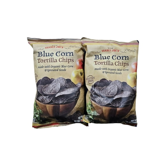 2-Pack Trader Joe's Blue Corn Tortilla Chips, Authentic Stone-Ground Corn Snack, 12 oz Bags