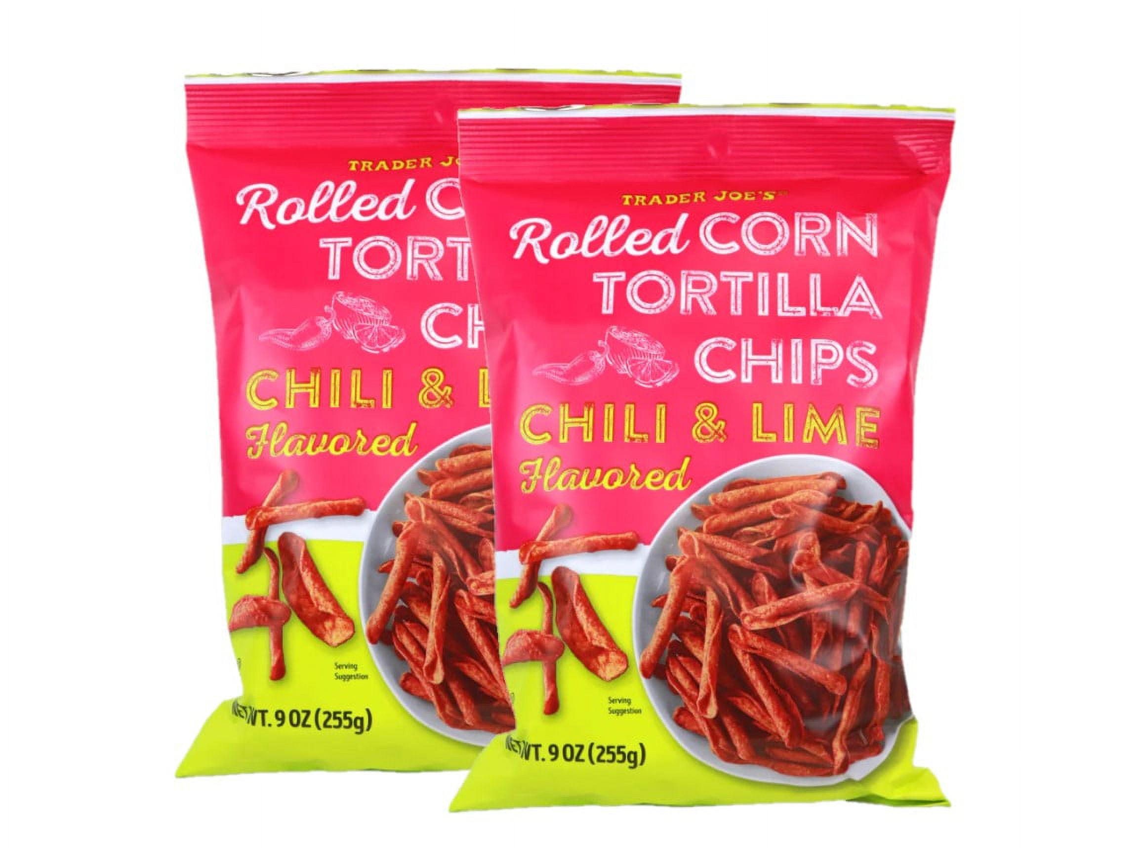 2 Pack Trader Joe's Spicy Chili & Lime Flavored Rolled Corn Tortilla Chips, Gluten Free
