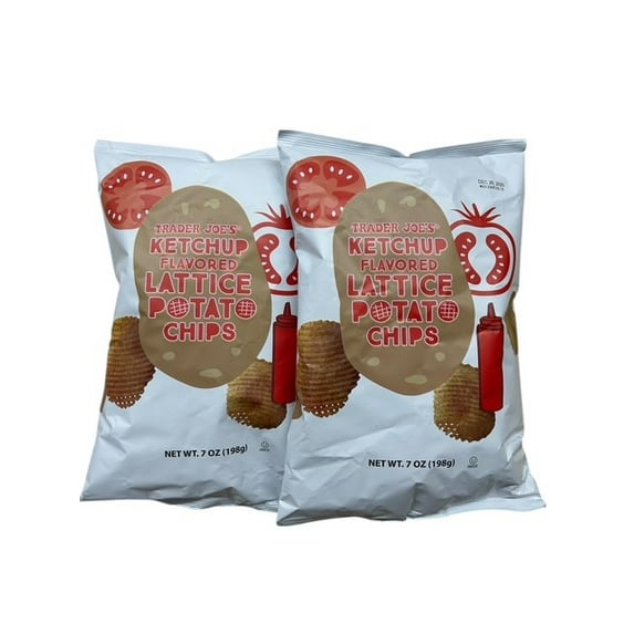 2-Pack Trader Joe’s Ketchup Flavored Lattice Cut Potato Chips – 7 oz Bags – Crispy, Tangy, Savory Snack Made with Real Potatoes