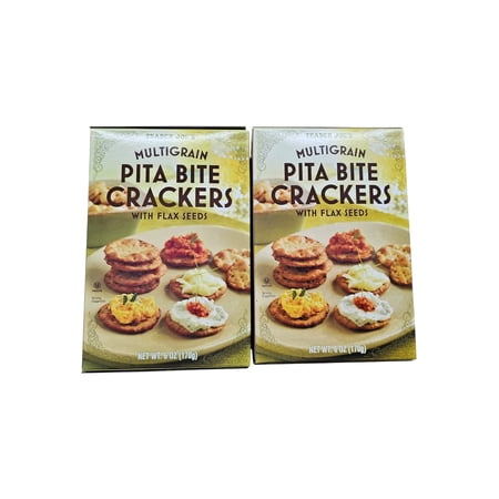 2-Pack Trader Joe's Multigrain Pita Bite Crackers with Flax Seeds, 6 oz Boxes