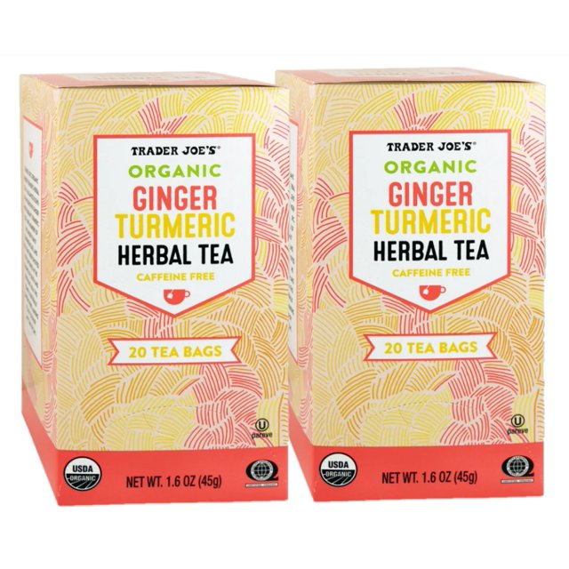 2 Pack Trader Joe's Organic Ginger Turmeric Herbal Tea, 20 Bags