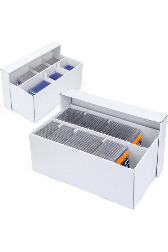 2 Pack Trading Card Storage Box - 2 Rows Graded Card Case holds 88 PSA Slab Cards, Cardboard Holder Organizer Boxes with Dividers for Sport Cards