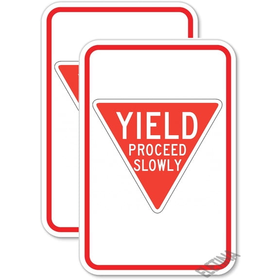 (2 Pack) Traffic Control Sign, Legend "Yield Proceed Slowly", 12" X 8" Triangle White on Red