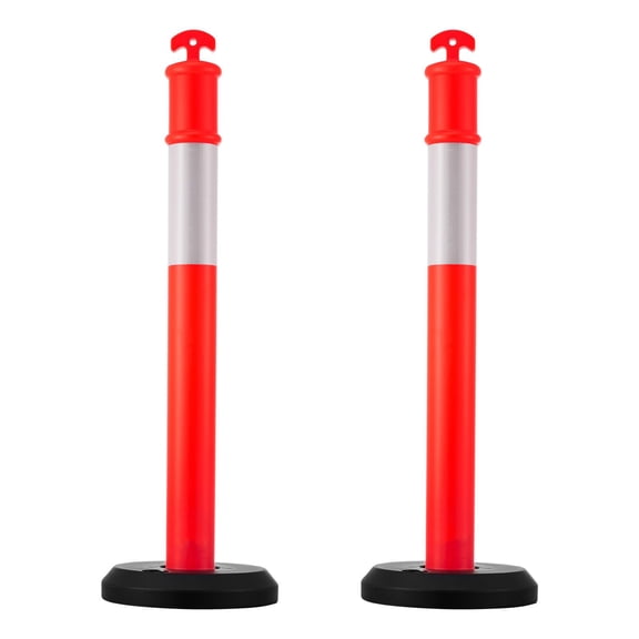 2 Pack 48-Inch Traffic Delineator Posts with Fillable Base and 360° Reflective Strips Heavy Duty Safety Cones for Construction Sites Parking Lots Crowd Control and Road Traffic Management