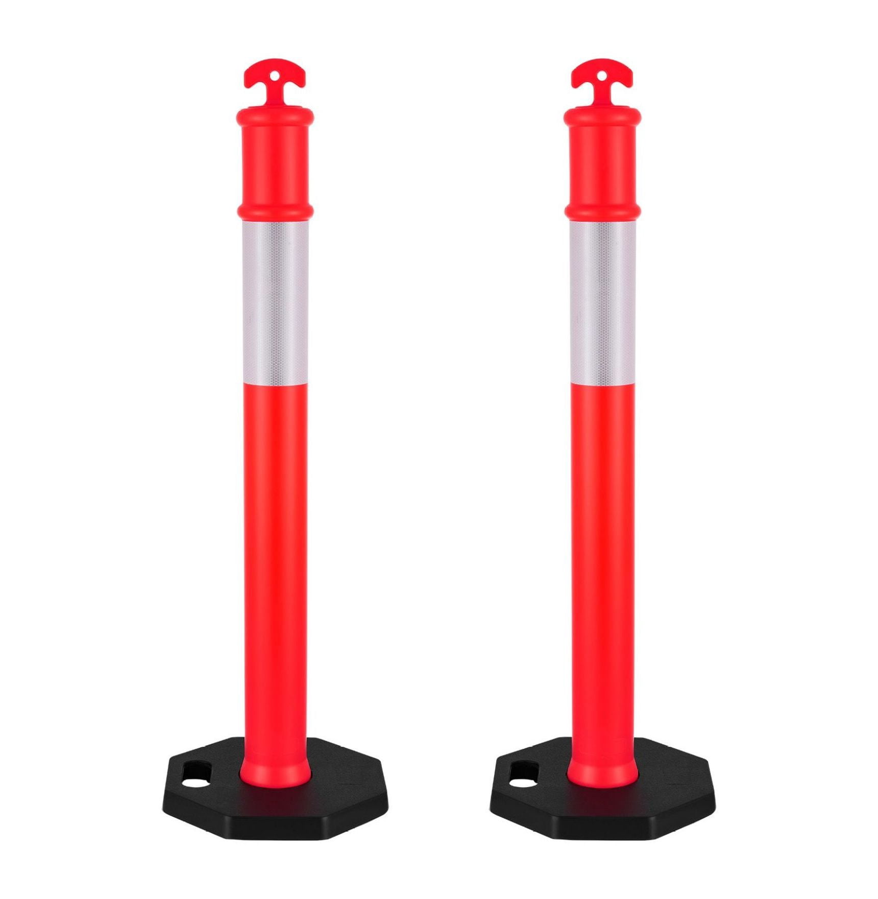 Red Crowd Control Post 2 Pack Traffic Delineator Posts with Weighted Base and 360 Degree ...