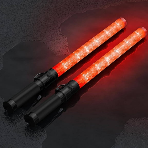 2 Pack Traffic Wand, 10 Inch LED Traffic Control Wand with 3 Flashing Modes & Side Clip, Red Safety Baton for Traffic Control, Parking, Aircraft, Car Directing