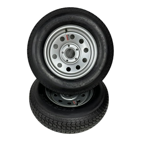 2-Pack Trail Tire on Rim ST205/75D15 Tex Star LRC 6 Ply Bias 5 Lug Silver Modular Wheel 5X5" Bolt Pattern