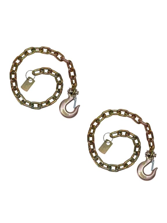 (2 Pack) Trailer Safety Chain 5/16" x 36" with Clevis Slip Hook with Latch end Fitting - 4,700 LBS WLL Grade 70 Heavy Duty Trailer Chains with Hook for Towing & Gooseneck Couplers