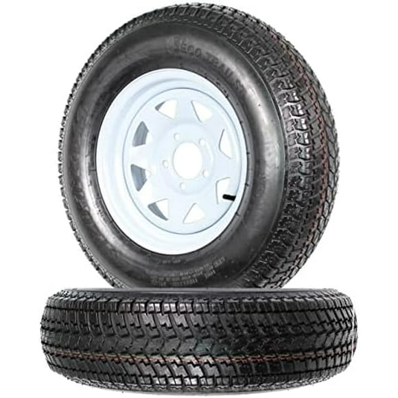 2-Pack Trailer Tire Rim ST205/75D14 14 in. Load Range C 5 White Spoke Wheel - 2 Year Warranty w/Free Roadside