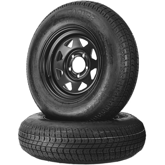 2-Pack Trailer Tire On Rim ST205/75D14 Trailer Tires and Wheels 5 Lug Trailer Tires with 14In Rims Load Range C 6PR Black