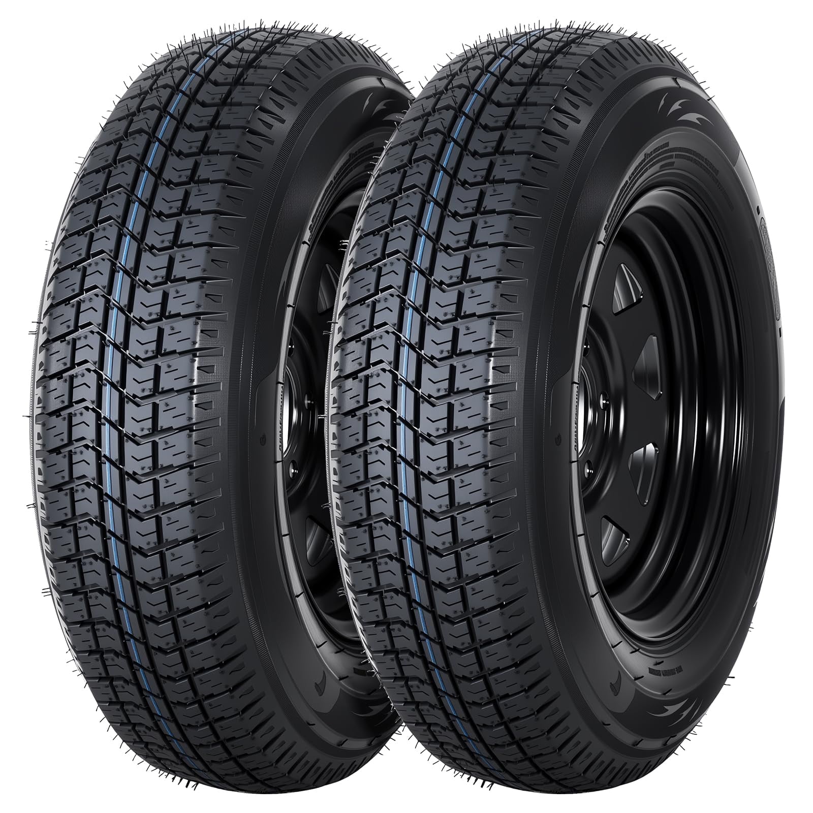 2-Pack Trailer Tire On Rim ST205/75D14 Trailer Tires and Wheels 5 Lug on 4.5 in PCD Trailer Tires with 14 in Rims Load Range C 6PR Black