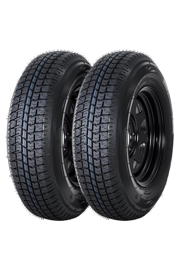 2-Pack Trailer Tire On Rim ST205/75D14 Trailer Tires and Wheels 5 Lug on 4.5 in PCD Trailer Tires with 14 in Rims Load Range C 6PR Black