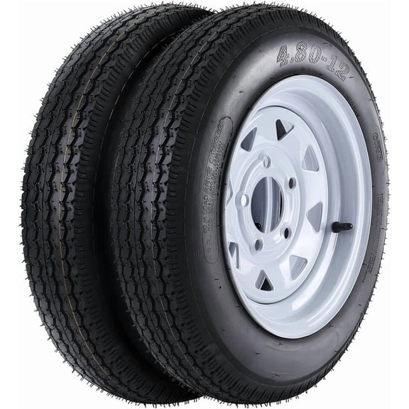 2-Pack Trailer Tire & Wheel Assemblies 4.80-12 – Load Range C, 6PR Bias Tires with 5-Lug 4.5" Bolt Pattern, 12" Rims for Utility, Cargo & Camping Trailers