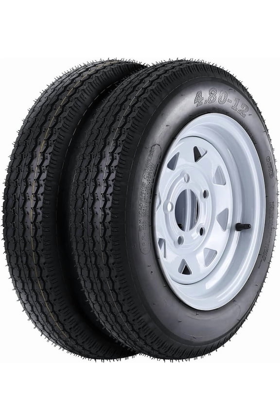 2-Pack Trailer Tire & Wheel Assemblies 4.80-12 – Load Range C, 6PR Bias Tires with 5-Lug 4.5" Bolt Pattern, 12" Rims for Utility, Cargo & Camping Trailers