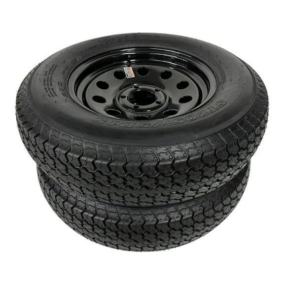 2-Pack Trailer Tire on Rim ST205/75D15 Tex Star LRC 6 Ply Bias 5 Lug Black Modular Wheels 5X4.5" Bolt Pattern
