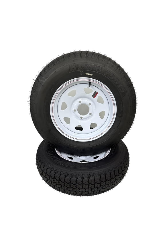 2-Pack Trailer Tire on Rim ST205/75D15 Tex Star LRC 6 Ply Bias 5 Lug White Spoke Wheel 5X4.5" Bolt Pattern
