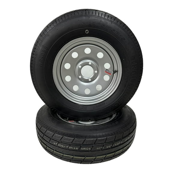 2-Pack Trailer Tire on Rim ST205/75R15 TrailFinder HT Radial 8 Ply LRD 5 Lug Silver Modular Wheel 5X4.5" Bolt Pattern
