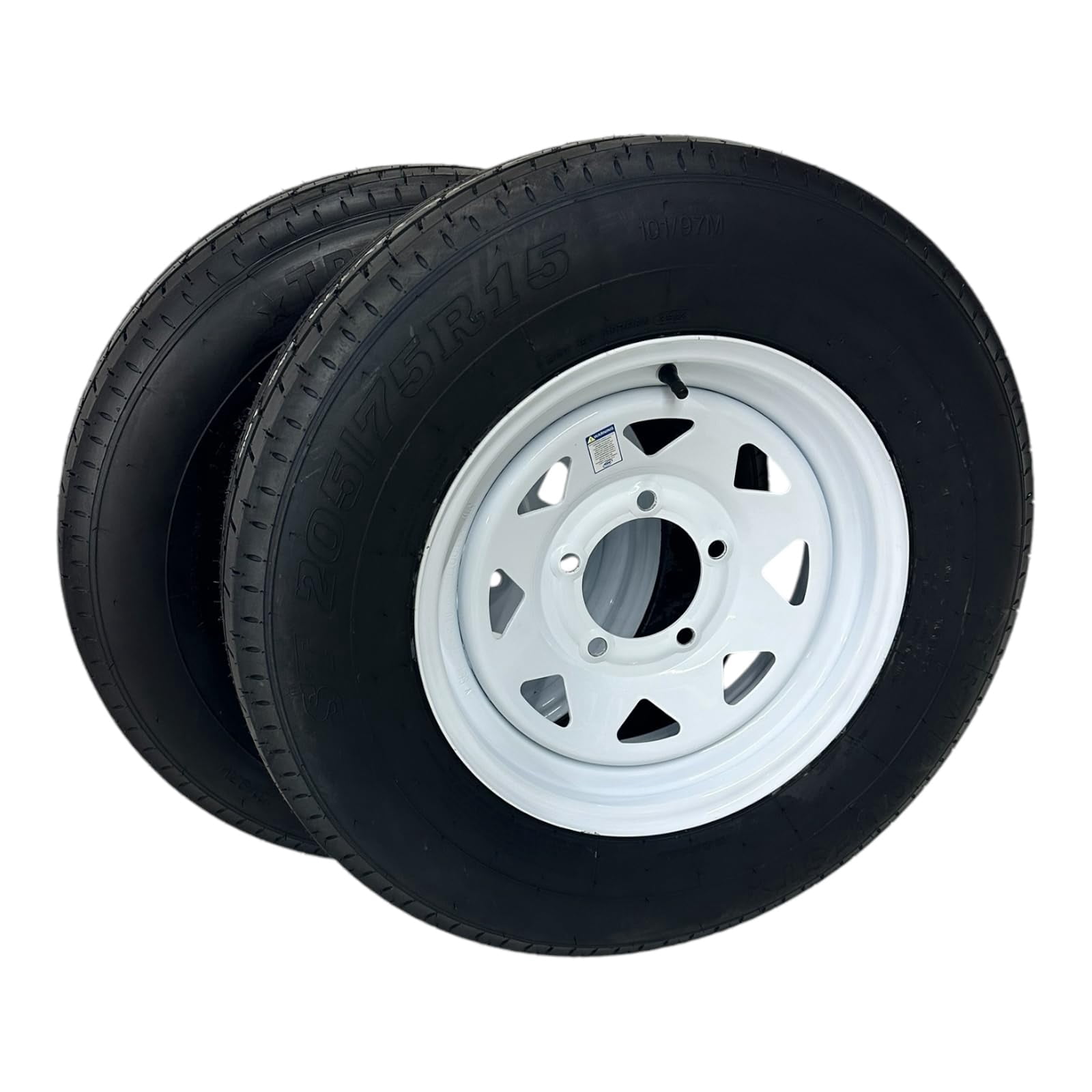 2-Pack Trailer Tire on Rim ST205/75R15 TrailQuest LRC 6 Ply Radial 5 ...