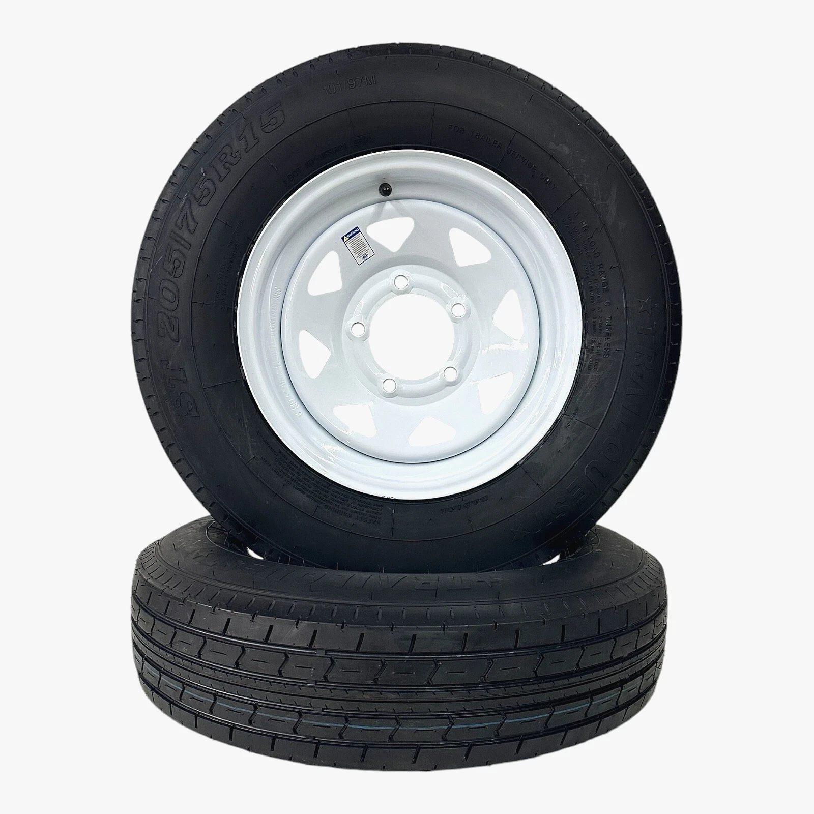 2-Pack Trailer Tire on Rim ST205/75R15 TrailQuest LRC 6 Ply Radial 5 ...