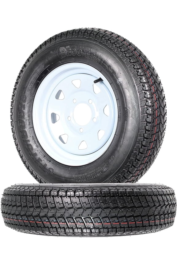 2-Pack Trailer Tires Rims ST175/80D13 175/80 13 B78-13 Load Range C 5 Lug White Spoke Wheel