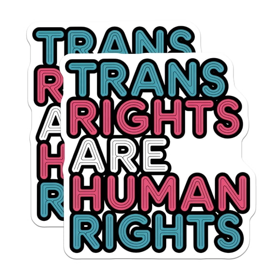 (2 Pack) Trans Rights are Human Rights Stickers - Equality - LGBTQIA Stickers - 5" On Longest Side - Sticks to Smooth Flat Surfaces - Made in USA - BMCS15792