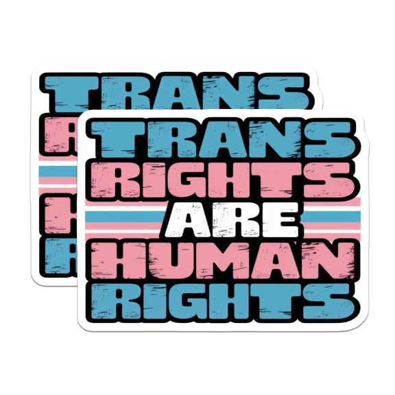 (2 Pack) Trans Rights are Human Rights Stickers - Equality Sticker - LGBTQ Rights Stickers - 5" On Longest Side - Sticks to Smooth Flat Surfaces - Made in USA - BMCS15789