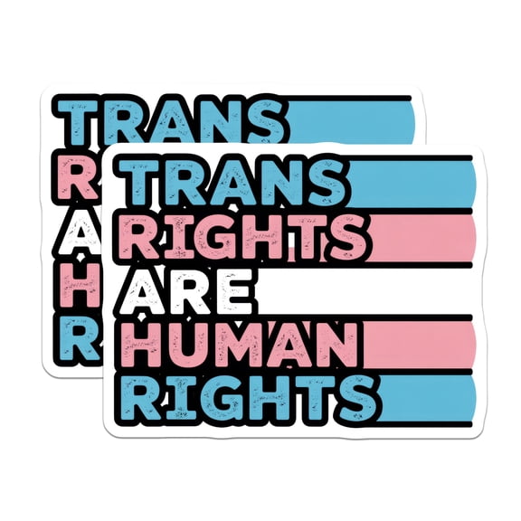 (2 Pack) Trans Rights are Human Rights Stickers - LGBTQ+ Pride - Equality Advocate - 5" On Longest Side - Sticks to Smooth Flat Surfaces - Made in USA - BMCS14051