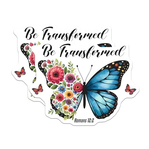 (2 Pack) Be Transformed Butterfly Magnet - Bible Verse Romans 12:2 - Christian Wall Decor - 5" On Longest Side - Sticks to Smooth Flat Surfaces - Made in USA - MAG9633