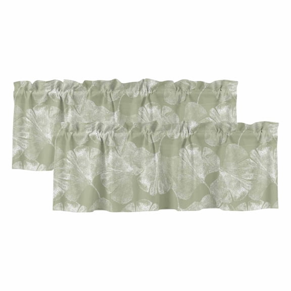 2 Pack Translucent Ginkgo Leaves Valance for Window Realistic Plant Green Background Kitchen Valance Rod Pocket Short Curtain Topper Decorative Window Treatment for Living Room Bedroom 42"x18"