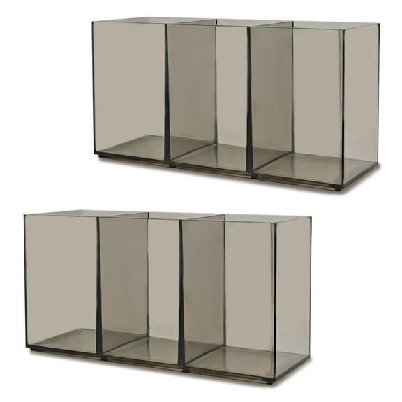 2 Pack Translucent Gray Makeup Brush Holder, 3 Compartment Plastic Pen Organizer, Acrylic Silverware Caddy for Storage Desk Vanity Pencil Utensil Marker Cutlery