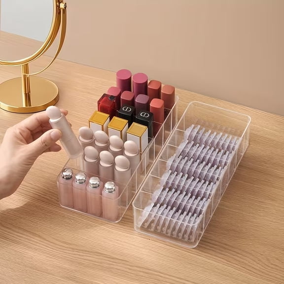 2-Pack Transparent 7-Compartment Lipstick and Perfume Storage Box - Organize Your Makeup Collection