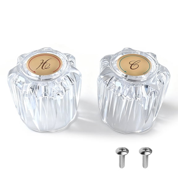 2-Pack Transparent Crystal Shower Faucet Knob Replacement, Hot/Cold Dual Control Handles, with Mounting Screws, for Shower Tub Sink Faucets, Easy Install (SK-01)