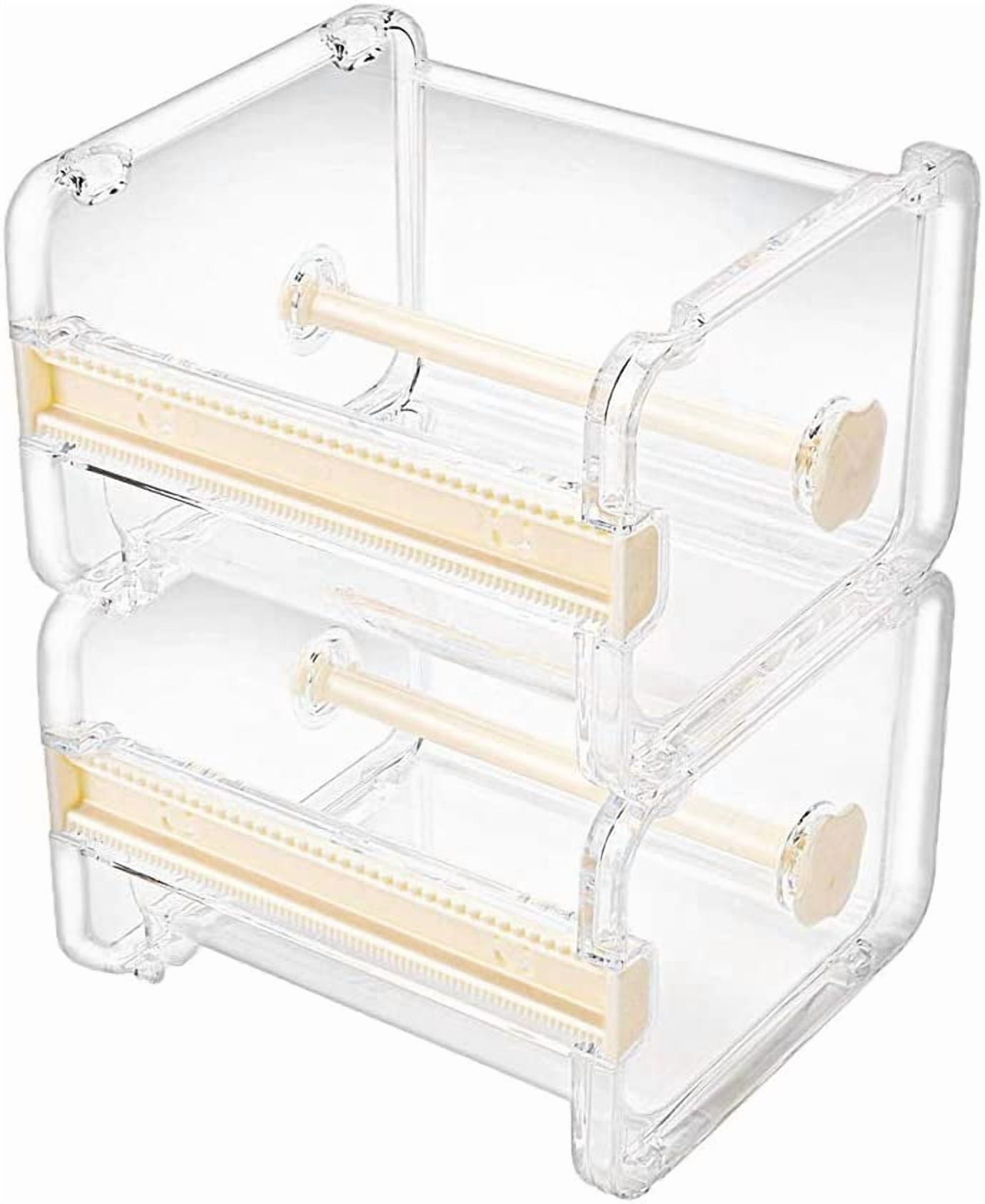 2 Pack Transparent Desktop Multi Washi Masking Tape Storage Dispenser,Tape Cutter,Tape Roll Holder (Not Include Tape) (Beige)