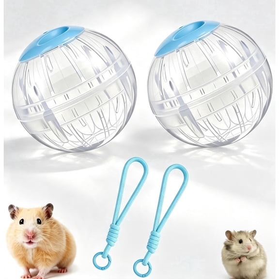 2-Pack 5.7" Hamster Exercise Balls ,Transparent Running Ball w/Hanging Rope for Dwarf Hamsters